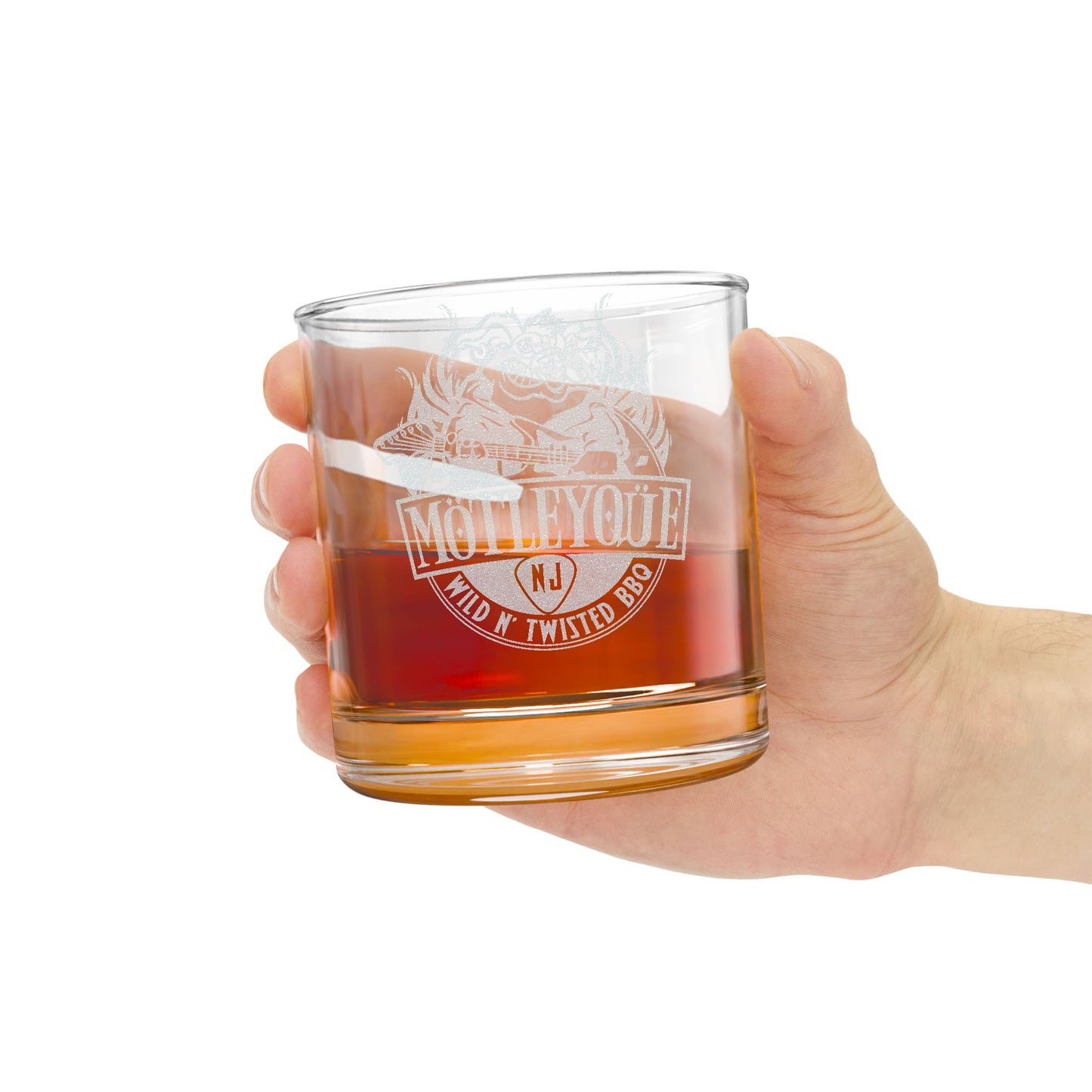 Engraved 10.5oz Whiskey Glass — Motley You Skull Logo Rocks Glass
